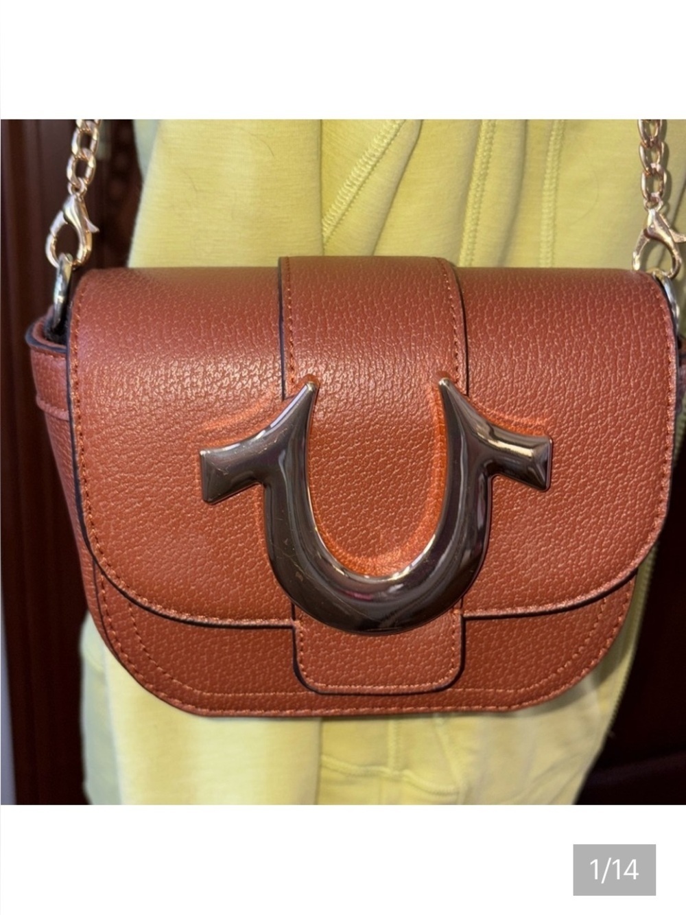 True religion Shoulder or Crossbody bag vegan medium brown/gold tone hardware